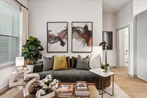 Experience the elegance of this stylish living room, designed for relaxation and comfort.